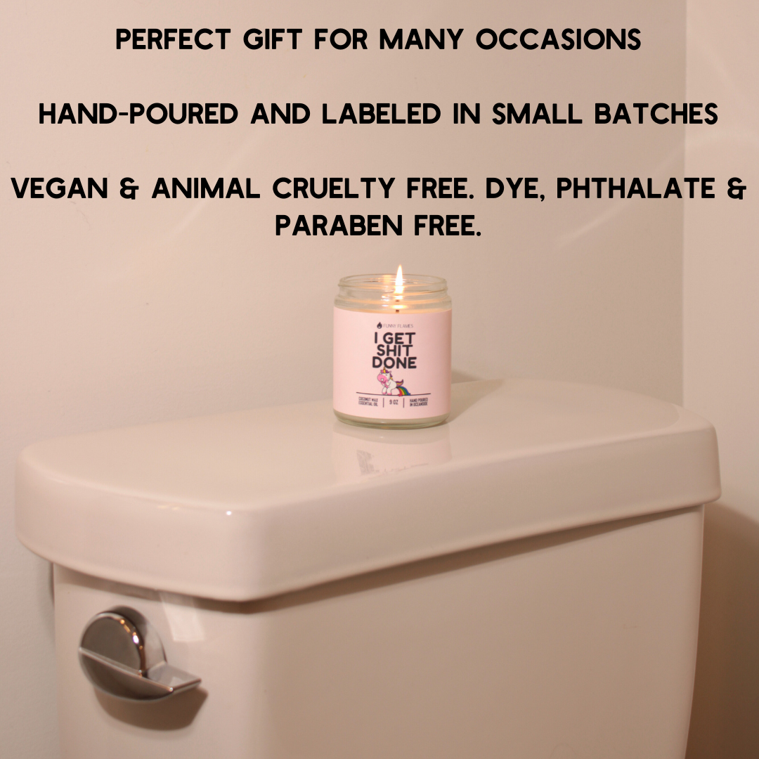 "I Get Sh*t Done" Unicorn Poop Rainbow Candle – Peppermint Scent, 9oz Coconut Apricot Wax