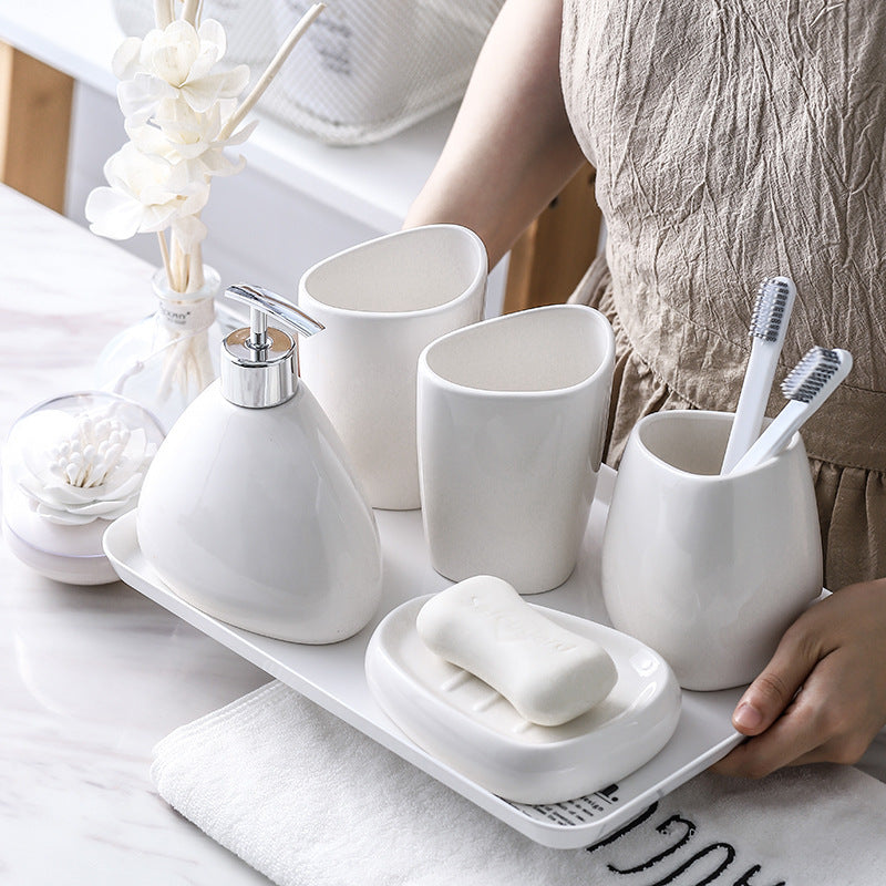 Simple White Porcelain Bathroom Five-Piece Set