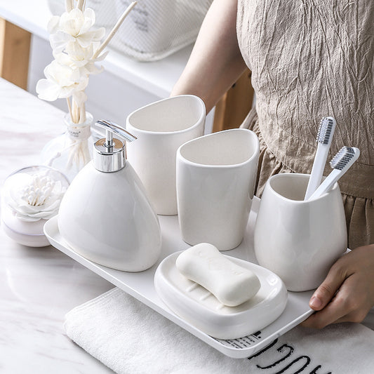 Simple White Porcelain Bathroom Five-Piece Set