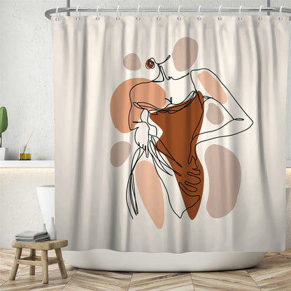Hand-Drawn Woman Geometric Line Illustration Shower Curtain – Premium Polyester