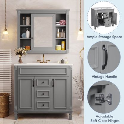 36'' Bathroom Vanity with Top Sink – Royal Blue Mirror Cabinet, Modern Storage with 2 Soft-Closing Doors & Drawers, Single Sink Vanity