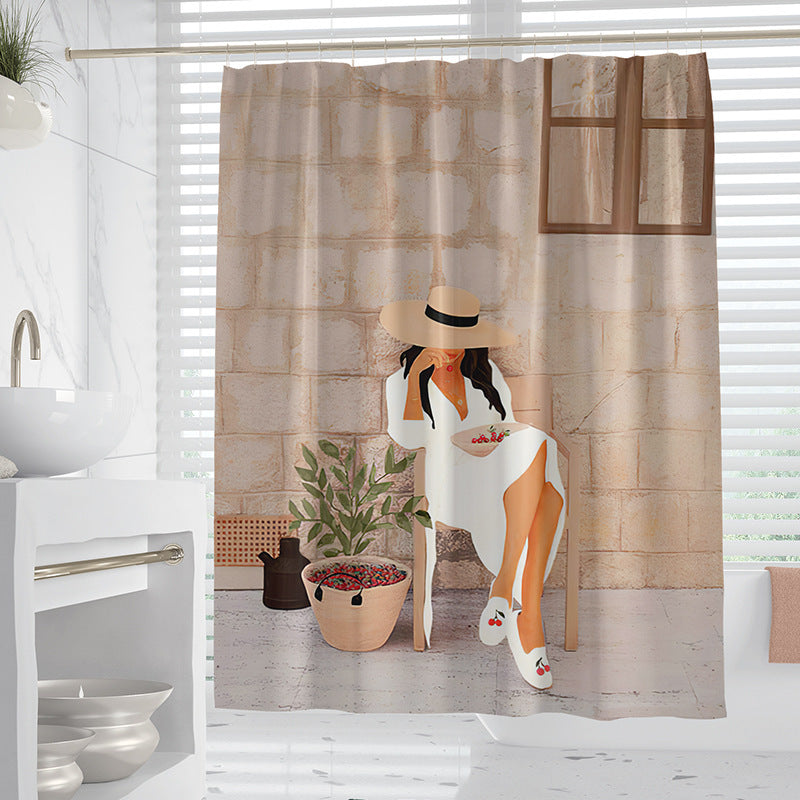 Hand-Drawn Woman Geometric Line Illustration Shower Curtain – Premium Polyester
