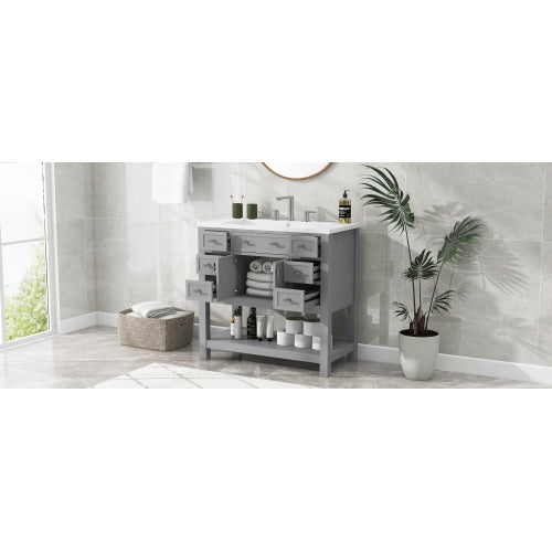 36   Bathroom Vanity With Top Sink, Modern Bathroom Storage Cabinet With 2 Soft Closing Doors And 6 Drawers, Single Sink Bathroom Vanity