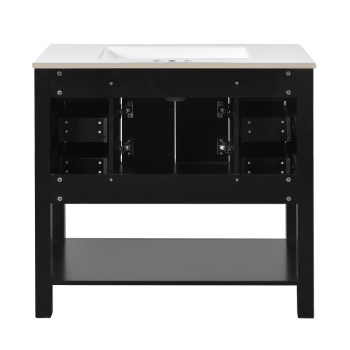 36" Black Bathroom Vanity with Top Sink – Modern Storage Cabinet with 2 Soft Closing Doors & 6 Drawers, Single Sink Vanity