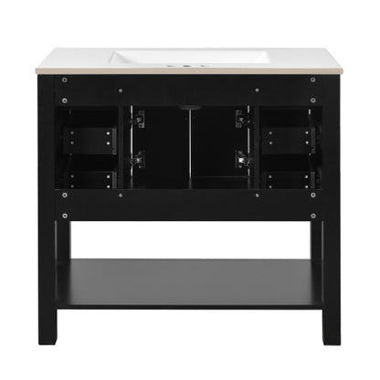 36" Black Bathroom Vanity with Top Sink – Modern Storage Cabinet with 2 Soft Closing Doors & 6 Drawers, Single Sink Vanity
