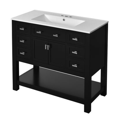 36" Black Bathroom Vanity with Top Sink – Modern Storage Cabinet with 2 Soft Closing Doors & 6 Drawers, Single Sink Vanity