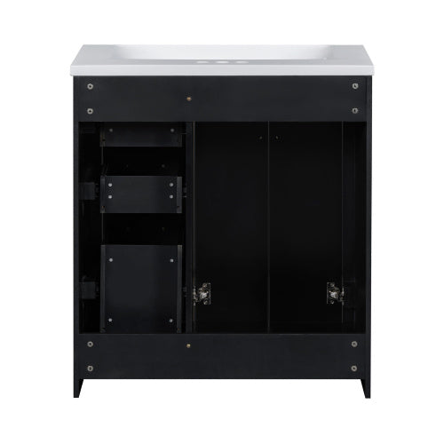 30'' Bathroom Vanity with Resin Sink Combo, Solid Wood Frame Bathroom Storage Cabinet, Freestanding Vanity Set with 3 Drawers & Soft Closing Doors