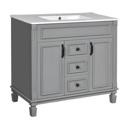 36'' Bathroom Vanity with Top Sink – Modern Storage Cabinet with 2 Soft-Closing Doors & 2 Drawers, Single Sink Vanity (Grey)