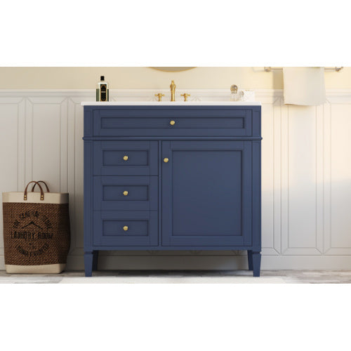 36'' Bathroom Vanity with Top Sink – Modern Storage Cabinet with 2 Drawers & Tip-Out Drawer, Single Sink Vanity