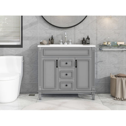 36'' Bathroom Vanity with Top Sink – Modern Storage Cabinet with 2 Soft-Closing Doors & 2 Drawers, Single Sink Vanity (Grey)