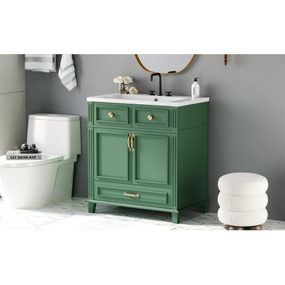 30'' Bathroom Vanity with Resin Sink – Solid Wood Frame, Soft Closing Doors, Retro Style, Green