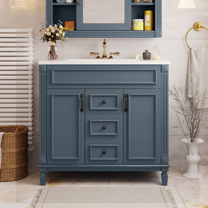 36'' Bathroom Vanity with Top Sink – Modern Storage Cabinet with 2 Soft-Closing Doors & 2 Drawers, Single Sink Vanity