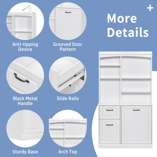 30 Inch Bathroom Vanity With Ceramic Sink, Flip-Out Drawer Design For Plumbing, White Painted MDF Cabinet With Solid Wood Legs