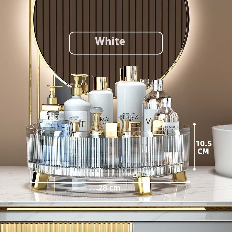Rotating Plastic Cosmetic Storage Box – Modern Simplicity with Striped Design