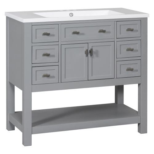 36   Bathroom Vanity With Top Sink, Modern Bathroom Storage Cabinet With 2 Soft Closing Doors And 6 Drawers, Single Sink Bathroom Vanity