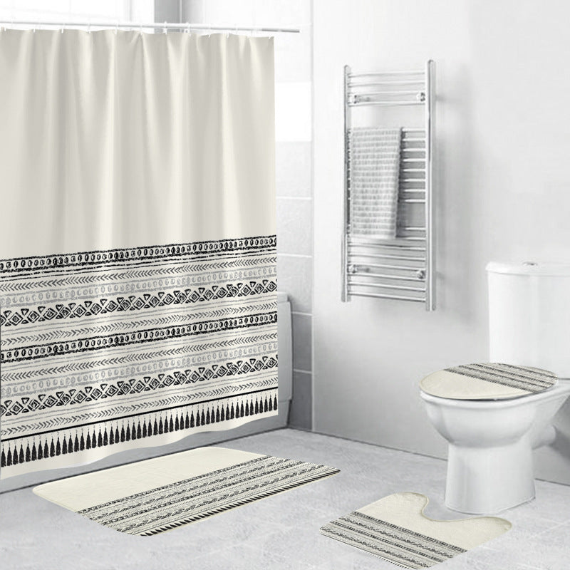 Black and White Patterned Waterproof Polyester Shower Curtain – Green-Inspired Bohemian Designs