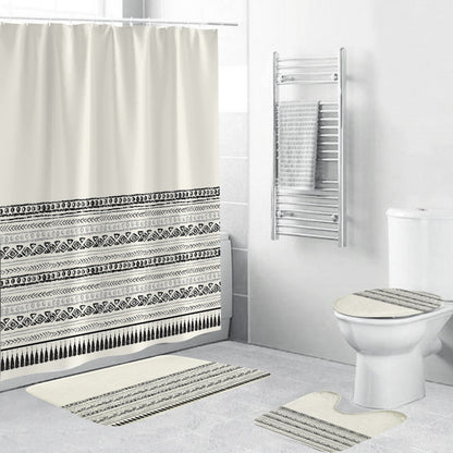 Black and White Patterned Waterproof Polyester Shower Curtain – Green-Inspired Bohemian Designs
