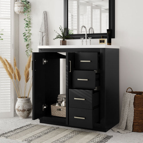 30'' Bathroom Vanity with Resin Sink Combo, Solid Wood Frame Bathroom Storage Cabinet, Freestanding Vanity Set with 3 Drawers & Soft Closing Doors