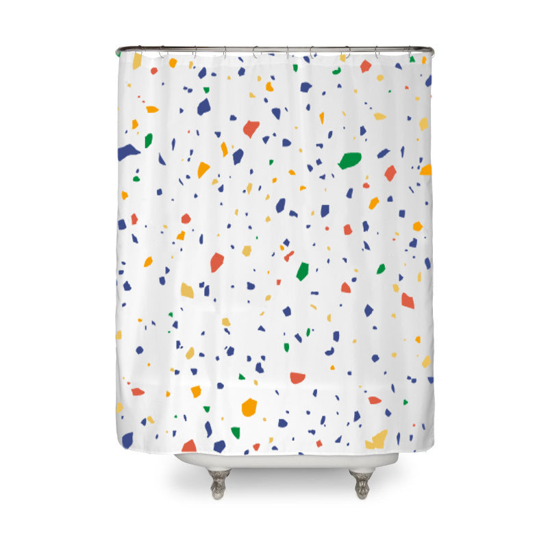 Art Geometric Waterproof Shower Curtain – Polyester with Copper Buttonholes and Resin Rings