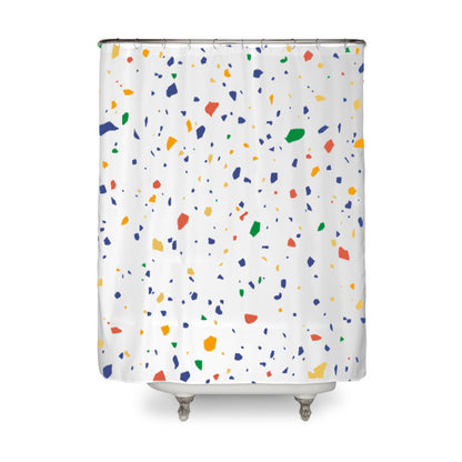 Art Geometric Waterproof Shower Curtain – Polyester with Copper Buttonholes and Resin Rings
