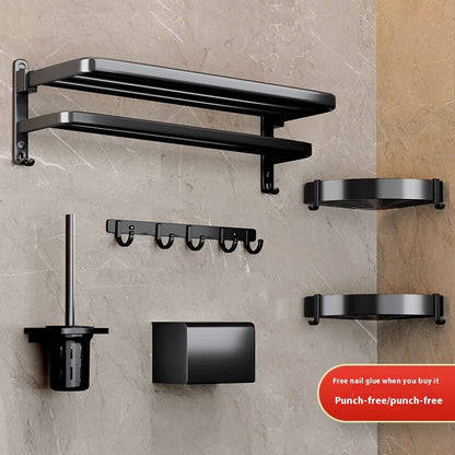 Matte Black Bathroom Storage Rack Set – Alloy, Rust-Resistant, Nail-Free Installation