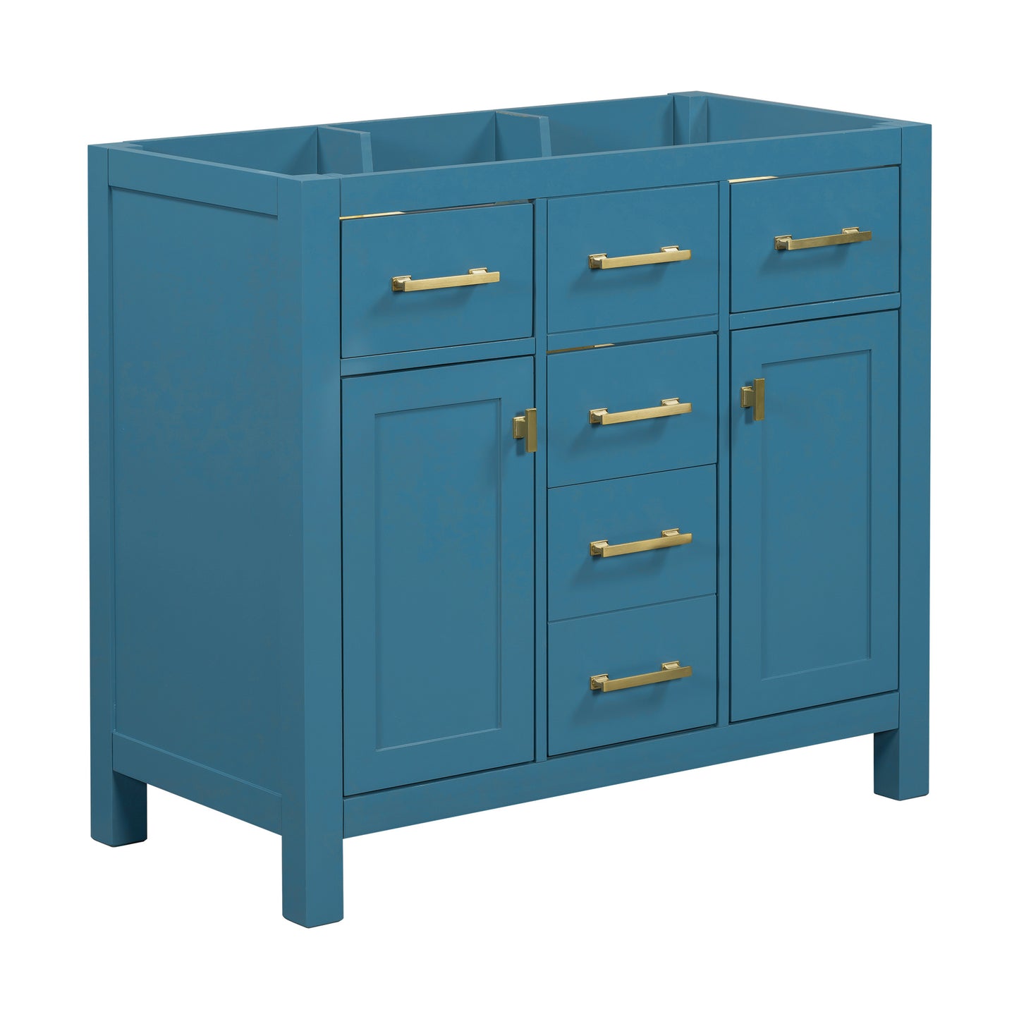 36" Solid Wood Freestanding Bathroom Cabinet – Modern Storage with 4 Drawers & 2 Cabinets