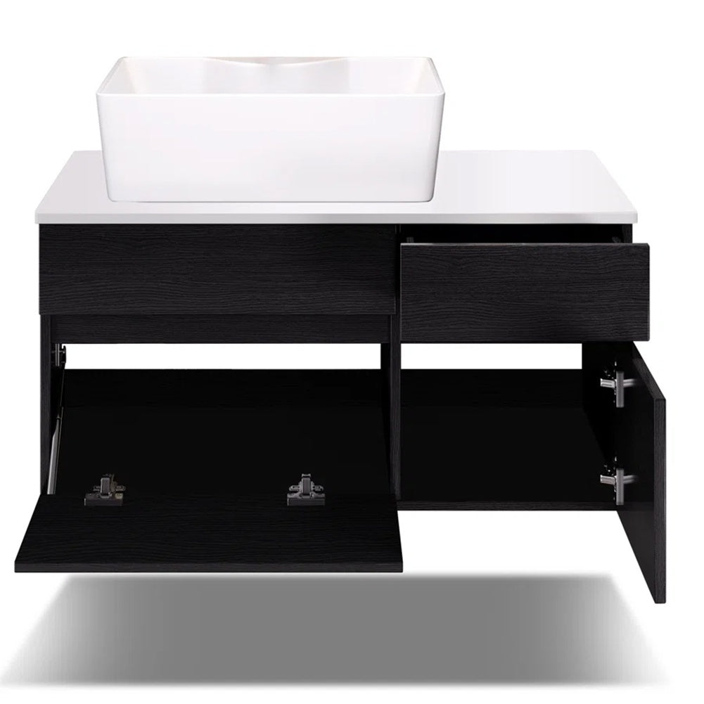 31.5 Inches Wall Mounted Single Bathroom Vanity With Engineered Stone Top