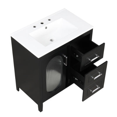 30 Bathroom Vanity With Sink, Bathroom Vanity Cabinet With Two Drawers And Door, Adjustable Shelf, Solid Wood And MDF, Bla
