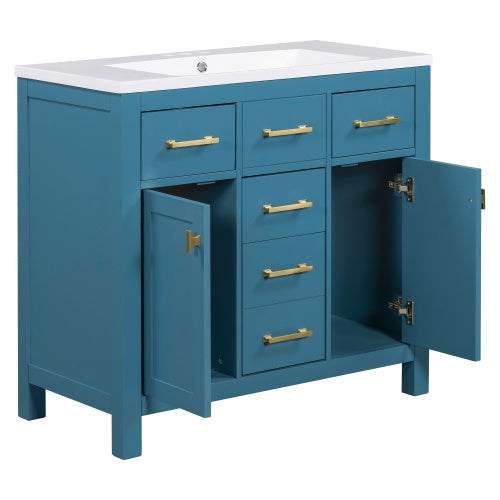 36'' Bathroon Vanity With Resin Sink Combo Set,Modern Freestanding Single Bathroom Cabinet With 4 Drawers & 2 Cabinets,Storage Cabinet For Bathroom, Solid Wood Frame Vanity Set
