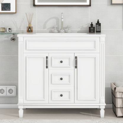 36'' Bathroom Vanity with Top Sink – Modern Storage Cabinet with 2 Soft-Closing Doors & 2 Drawers, Single Sink Vanity (White)
