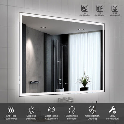 Modern LED Smart Mirror with Hidden Light – Front & Back Lit, 3-Color Adjustable, Anti-Fog, Memory Function, Time Mode Control