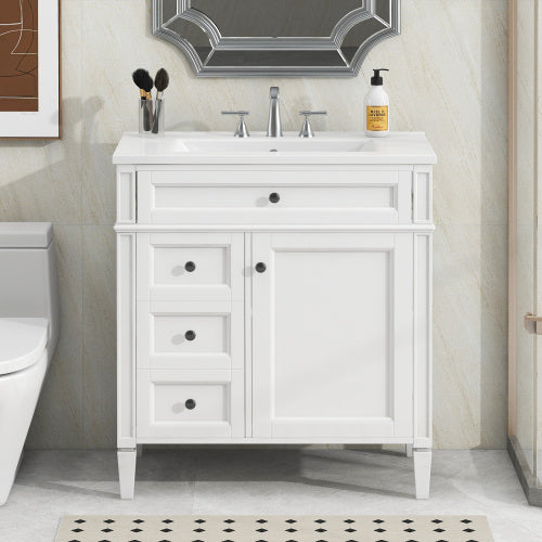 30" Bathroom Vanity with Top Sink – Modern Storage Cabinet with 2 Drawers and a Tip-out Drawer