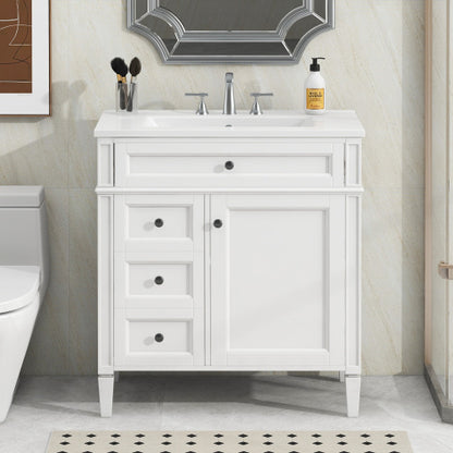 30" Bathroom Vanity with Top Sink – Modern Storage Cabinet with 2 Drawers and a Tip-out Drawer