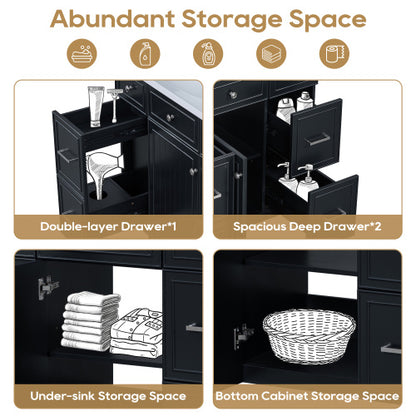 36" Bathroom Vanity Cabinet with Sink Top Combo Set – Black Shaker Design with Soft Closing Doors and 3 Drawers