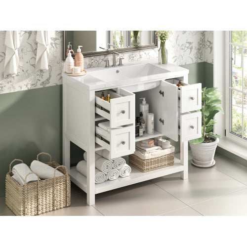 36'' Bathroom Vanity with Undermount Sink, Free Standing Vanity Set with 4 Drawers & Soft Closing Doors, Solid Wood Frame Bathroom Storage Cabinet