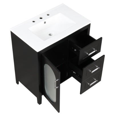 30 Bathroom Vanity With Sink, Bathroom Vanity Cabinet With Two Drawers And Door, Adjustable Shelf, Solid Wood And MDF, Bla
