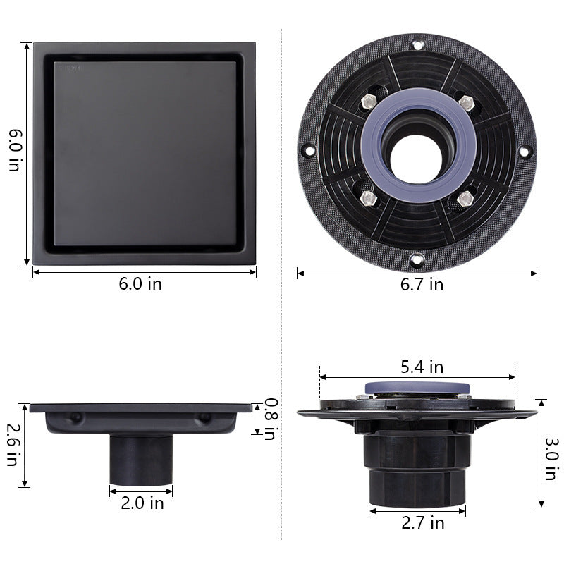 Invisible Floor Drain – 304 Stainless Steel, Deodorizing with Flange or Welded Pipe Options