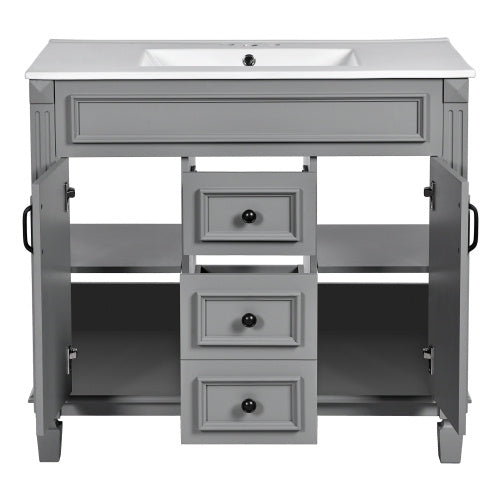 36'' Bathroom Vanity with Top Sink – Modern Storage Cabinet with 2 Soft-Closing Doors & 2 Drawers, Single Sink Vanity (Grey)