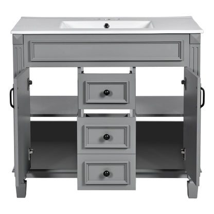 36'' Bathroom Vanity with Top Sink – Modern Storage Cabinet with 2 Soft-Closing Doors & 2 Drawers, Single Sink Vanity (Grey)