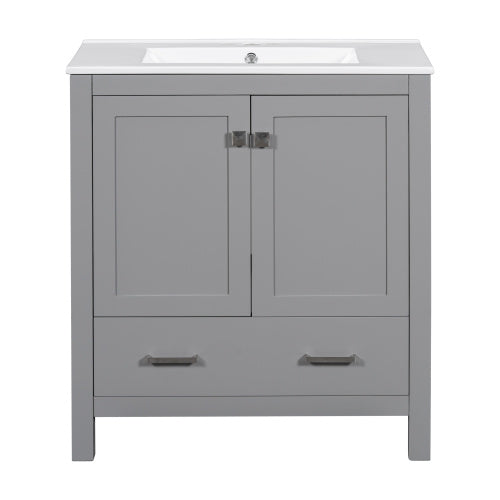 30" Gray Bathroom Vanity – Under-Mount Sink, Soft Closing Doors & Multifunctional Storage