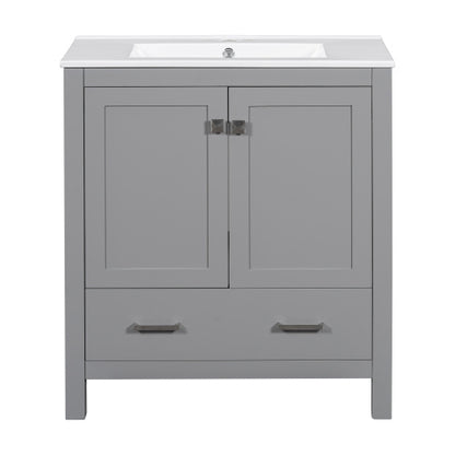 30" Gray Bathroom Vanity – Under-Mount Sink, Soft Closing Doors & Multifunctional Storage