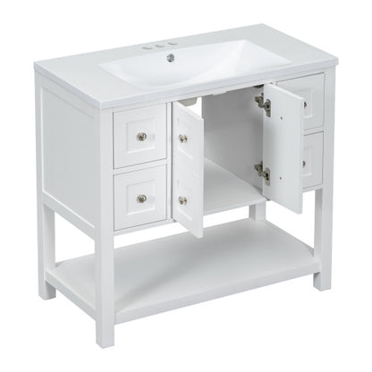 36'' Bathroom Vanity with Undermount Sink, Free Standing Vanity Set with 4 Drawers & Soft Closing Doors, Solid Wood Frame Bathroom Storage Cabinet