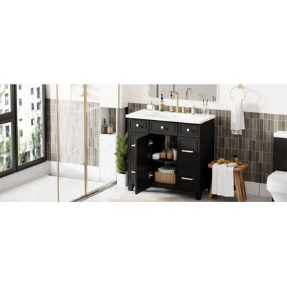 36" Bathroom Vanity Cabinet with Sink Top Combo Set – Black Shaker Design with Soft Closing Doors and 3 Drawers