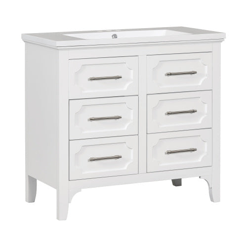 36'' Bathroom Vanity With Resin Sink Combo, Free Standing Single Vanity Set With Four Drawers, Solid Wood Frame Bathroom Storage Cabinet