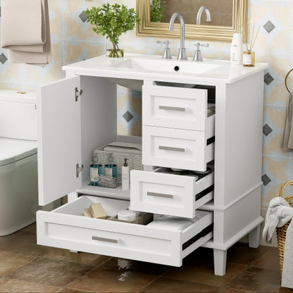 30" Bathroom Vanity – Modern Storage Cabinet with Soft Closing Door, 3 Drawers & Solid Wood Frame