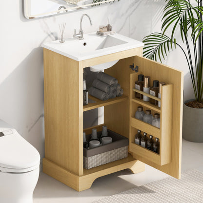 20  Bathroom Vanity With Sink, Bathroom Cabinet With Soft Closing Door, Storage Rack And Adjustable Shelve, Natural Wood