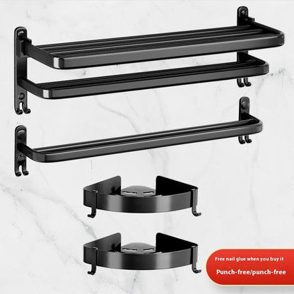 Matte Black Bathroom Storage Rack Set – Alloy, Rust-Resistant, Nail-Free Installation