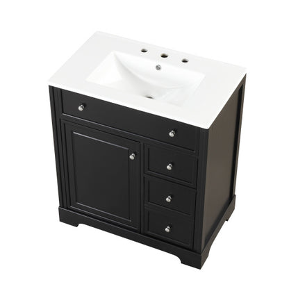 30  Bathroom Vanity With Sink Top, Bathroom Vanity Cabinet With Door And Two Drawers, MDF Boards, Solid Wood, One Package, Black
