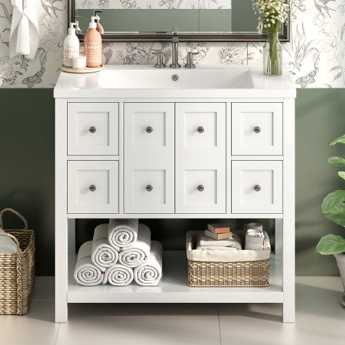 36'' Bathroom Vanity with Undermount Sink, Free Standing Vanity Set with 4 Drawers & Soft Closing Doors, Solid Wood Frame Bathroom Storage Cabinet