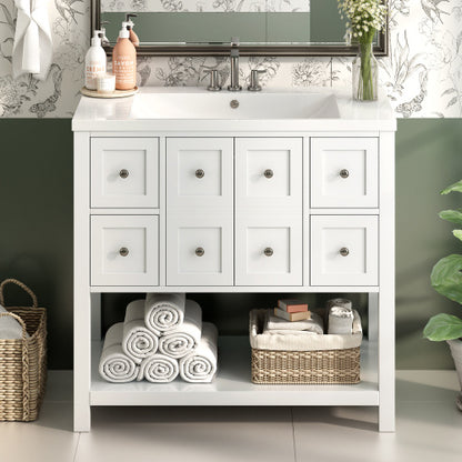 36'' Bathroom Vanity with Undermount Sink, Free Standing Vanity Set with 4 Drawers & Soft Closing Doors, Solid Wood Frame Bathroom Storage Cabinet
